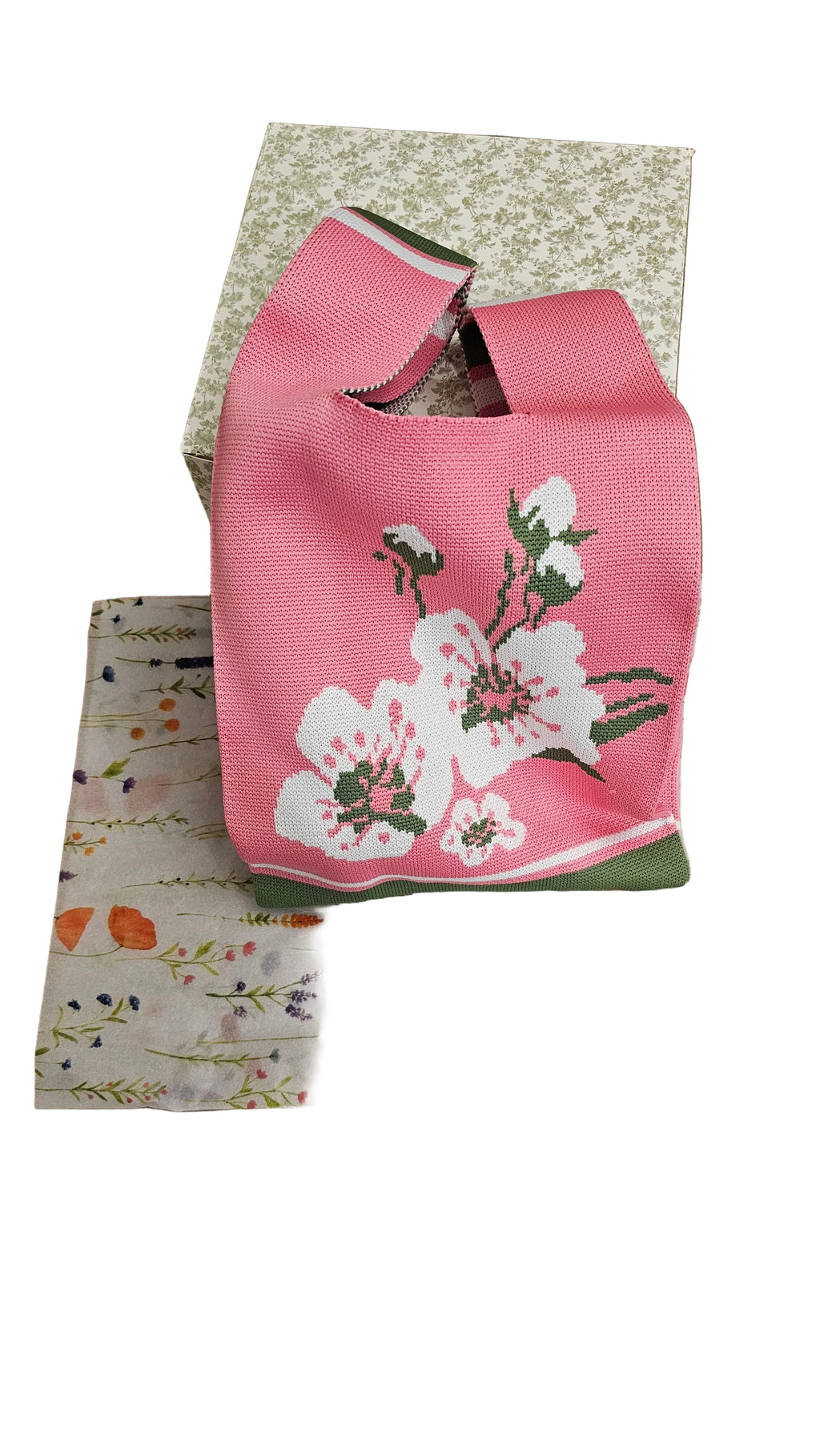 Reusable Knit Mini Tote Bag – Floral Collection